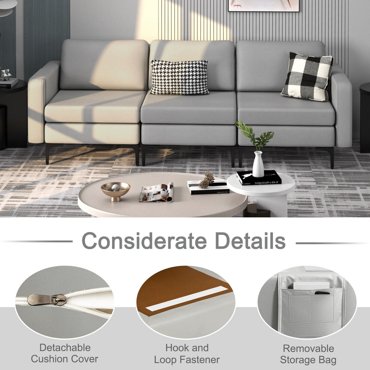 1/2/3/4-Seat Convertible Sectional Sofa with Reversible Ottoman-3