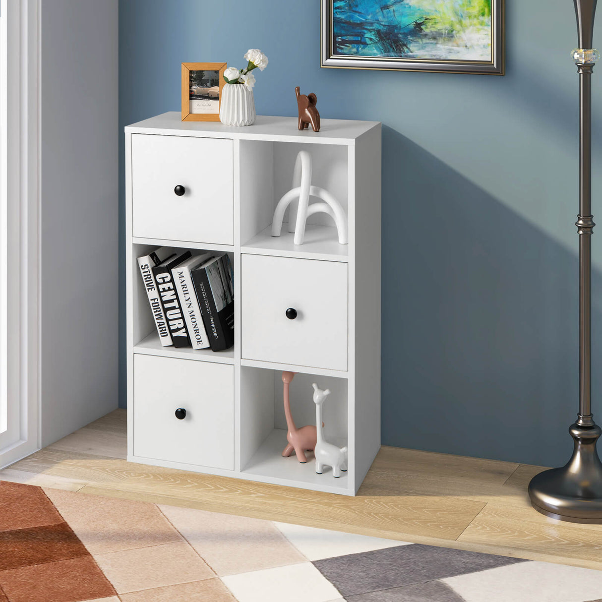 3-Tier Bookcase with Anti-toppling Device for Living Room-White