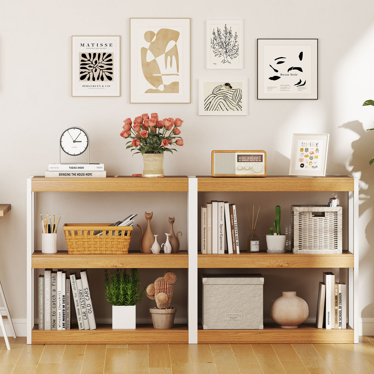 3 Tier Bookshelf Wooden Bookcase with Dual Anti-Tipping Kits