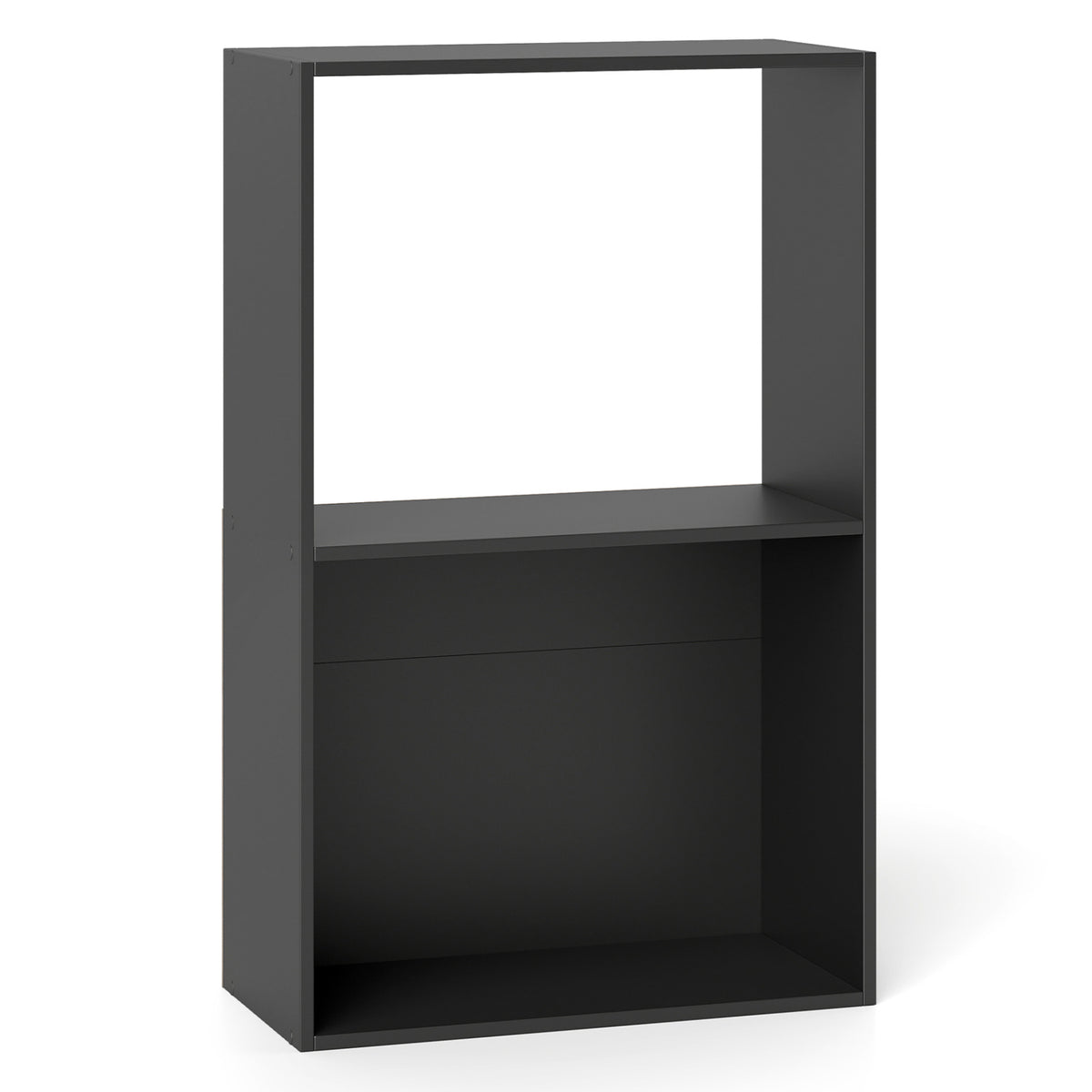 3-Tier Bookshelf with Open Storage Compartment and Freestanding Display Shelf