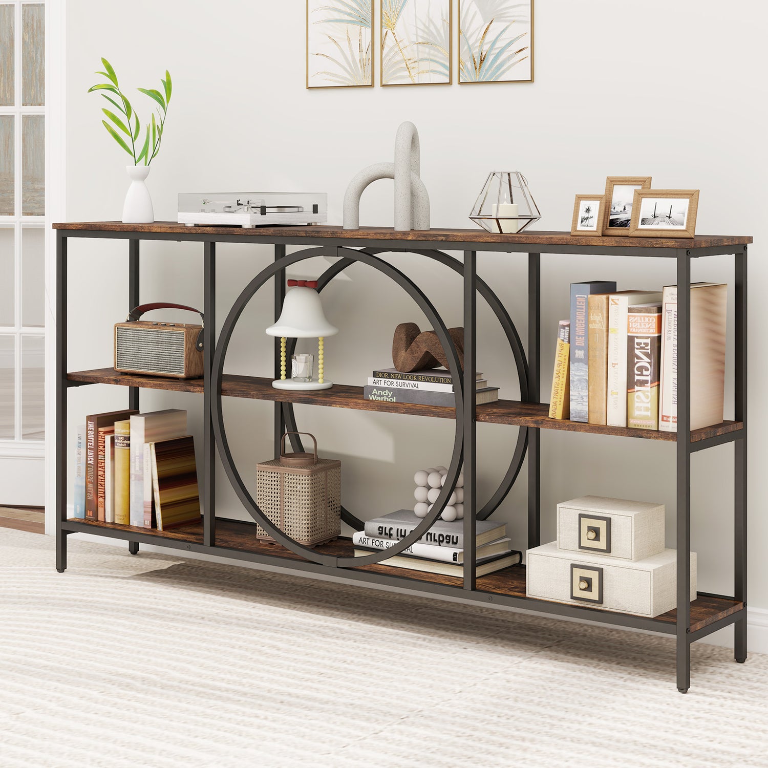 3-Tier Console Table with Faux Marble Top and Storage Shelves for Hallway Living Room