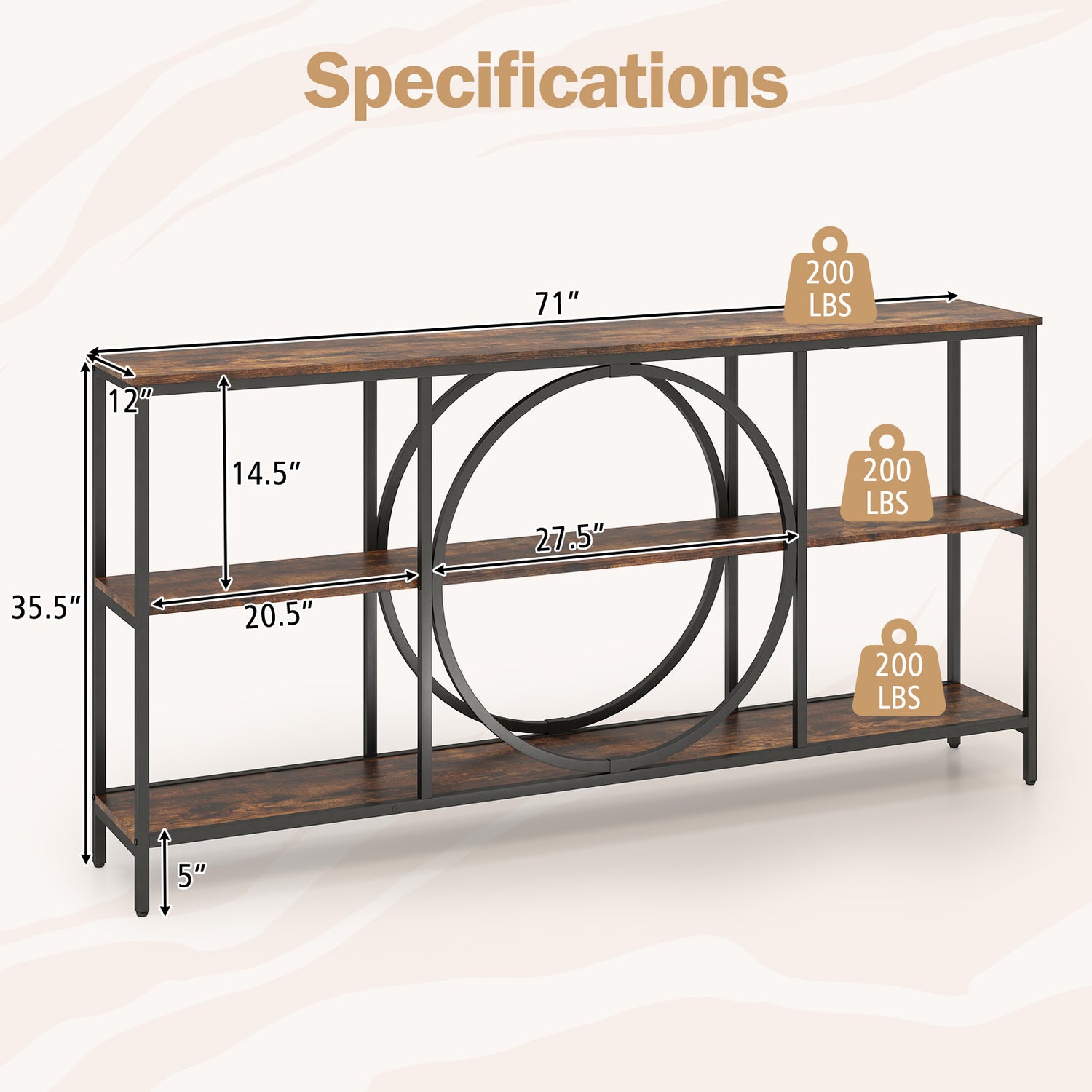 3-Tier Console Table with Faux Marble Top and Storage Shelves for Hallway Living Room