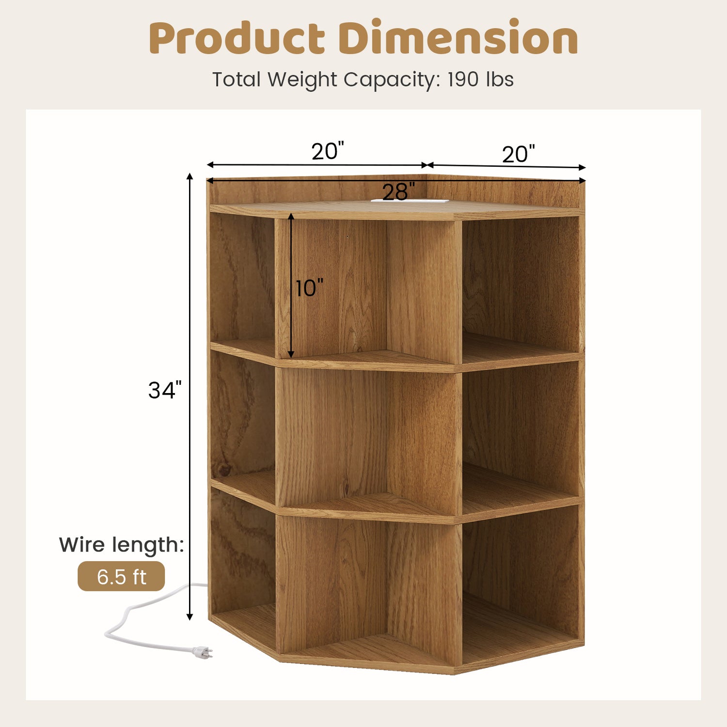 3-Tier Corner Cabinet with Charging Station for Bedroom