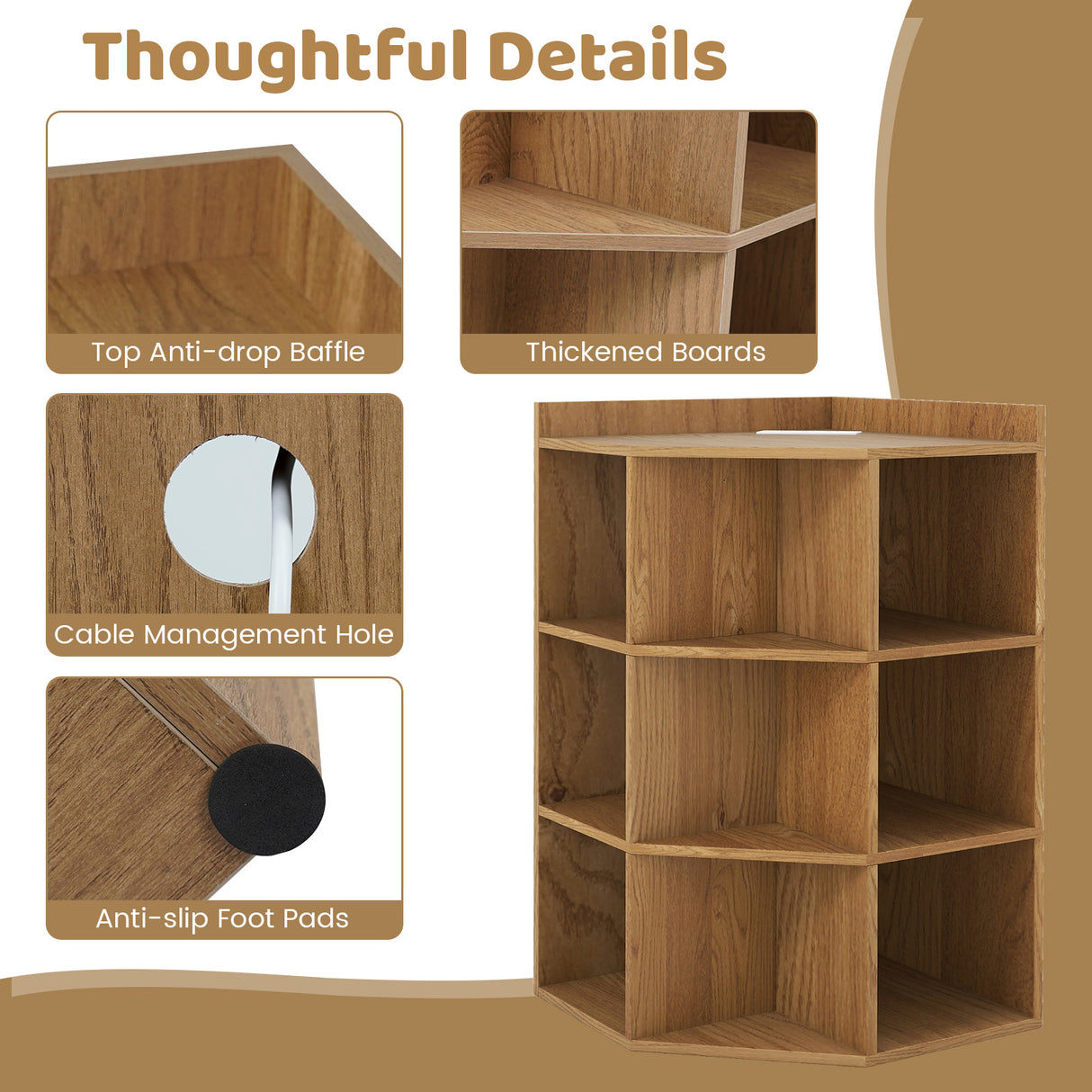 3-Tier Corner Cabinet with Charging Station for Bedroom