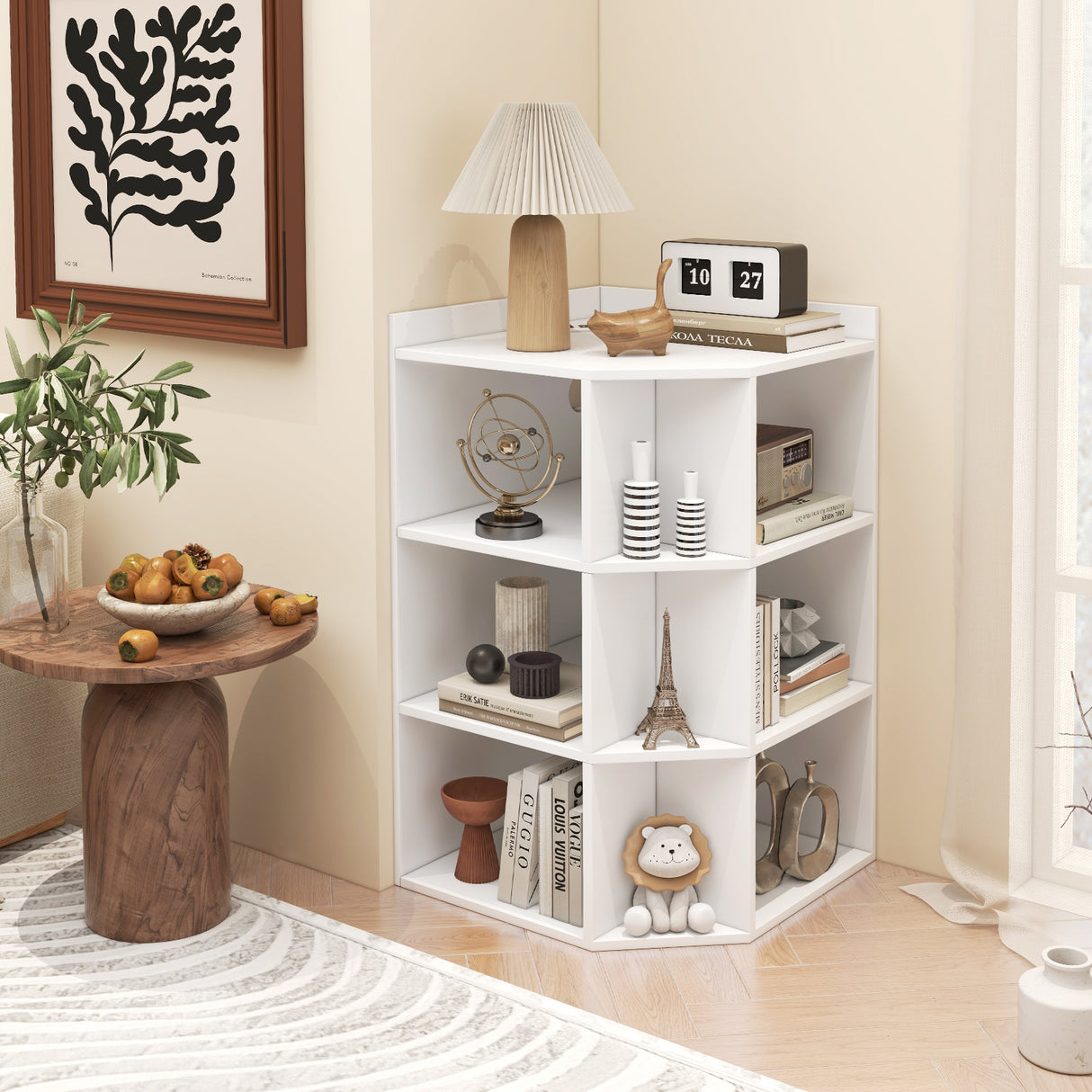 3-Tier Corner Cabinet with Charging Station for Bedroom