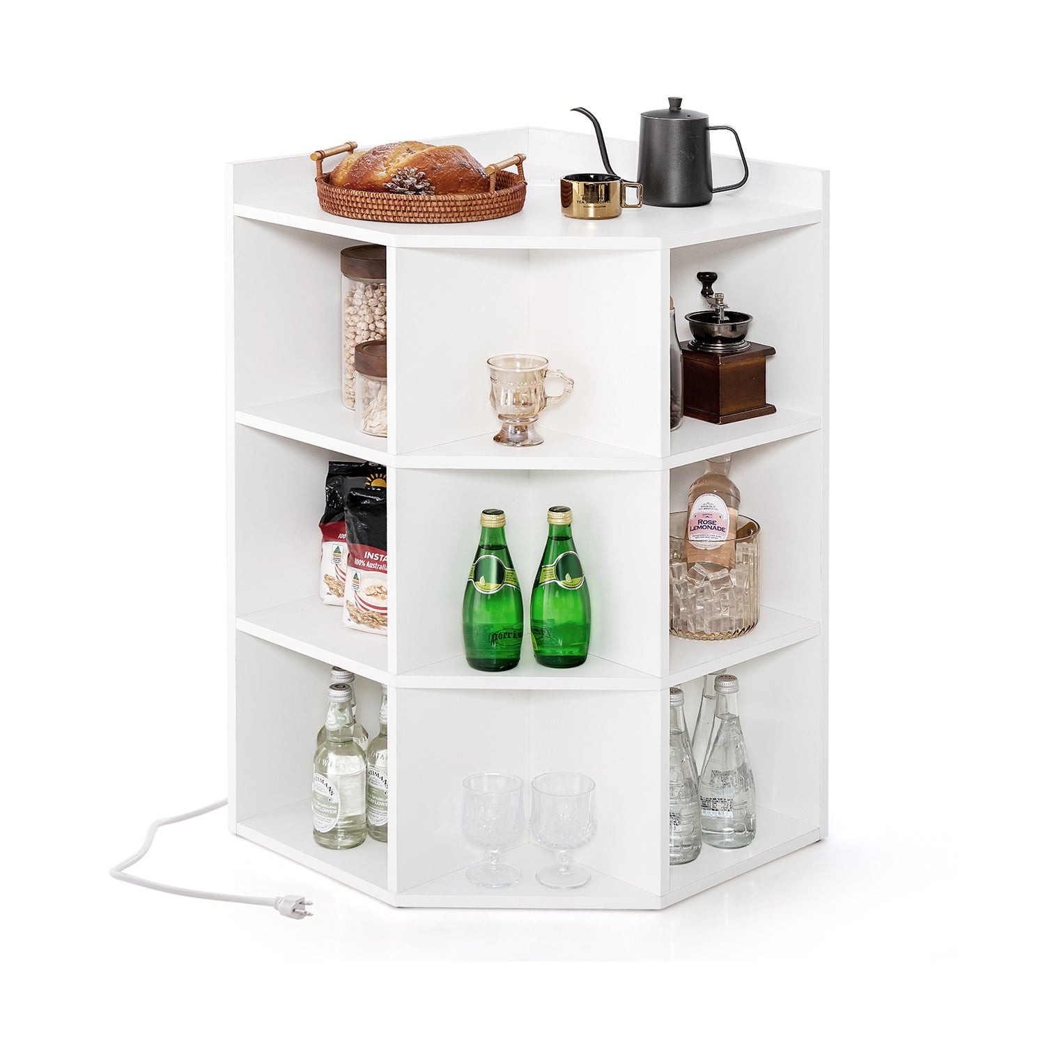 3-Tier Corner Cabinet with Charging Station for Bedroom