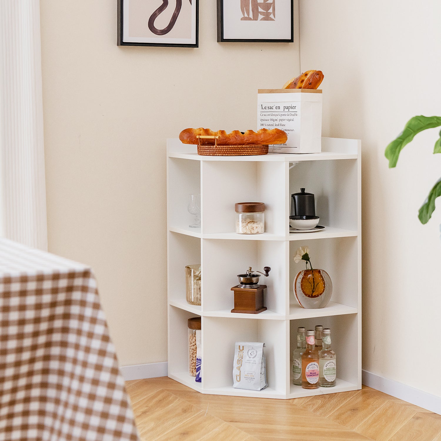 3-Tier Corner Cabinet with Charging Station for Bedroom