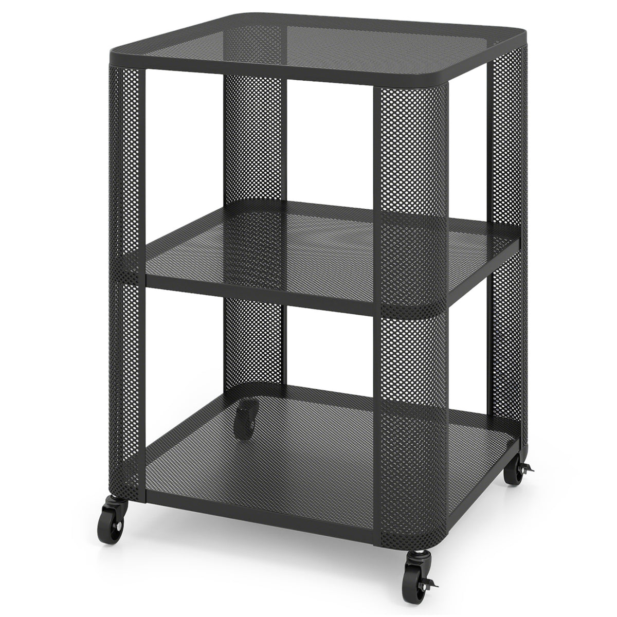 3-Tier End Table with Wheels Rolling Side Table with Open Storage Shelves-Set of 2