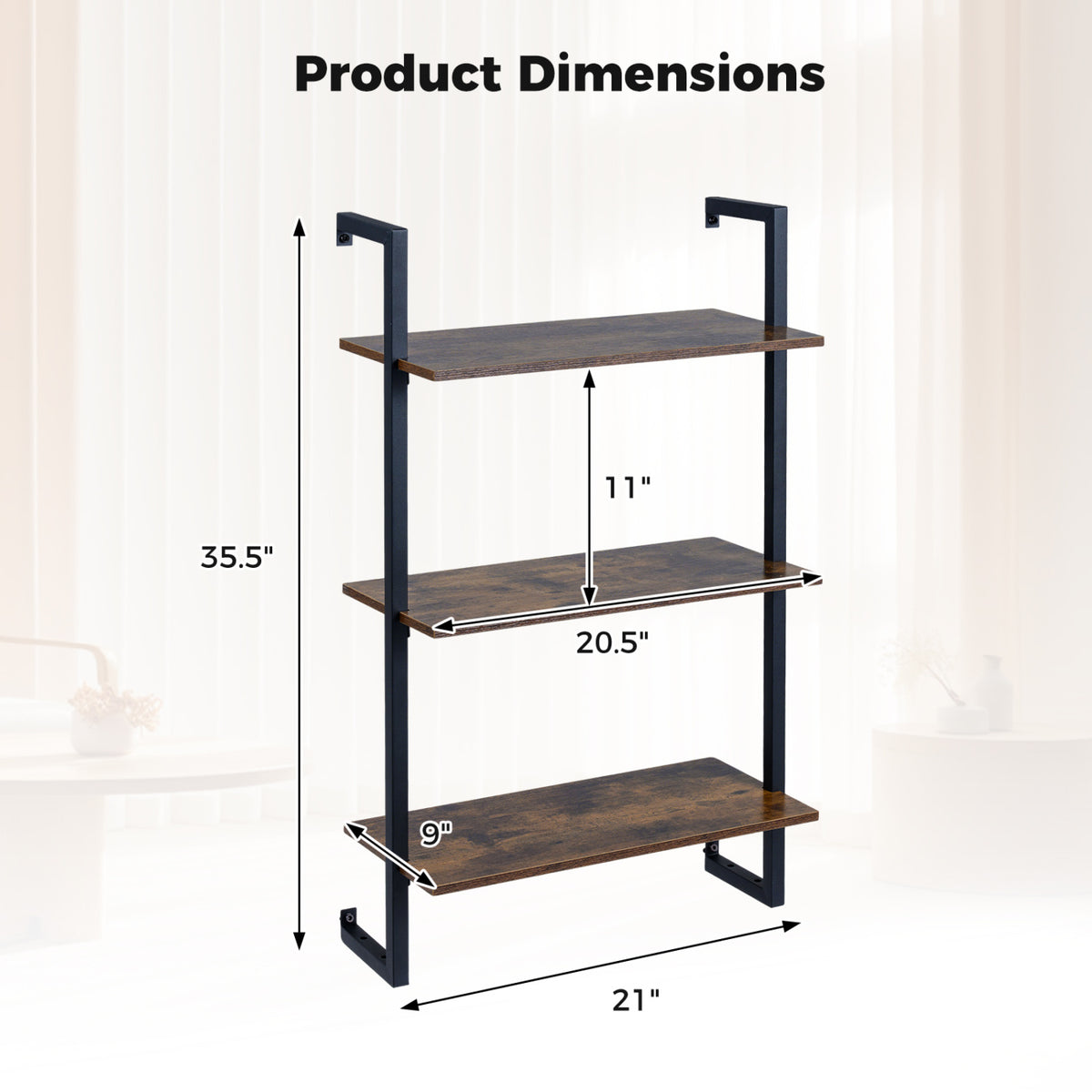 3-Tier Floating Modern Kitchen Shelf for Living Room Home Office and Bathroom