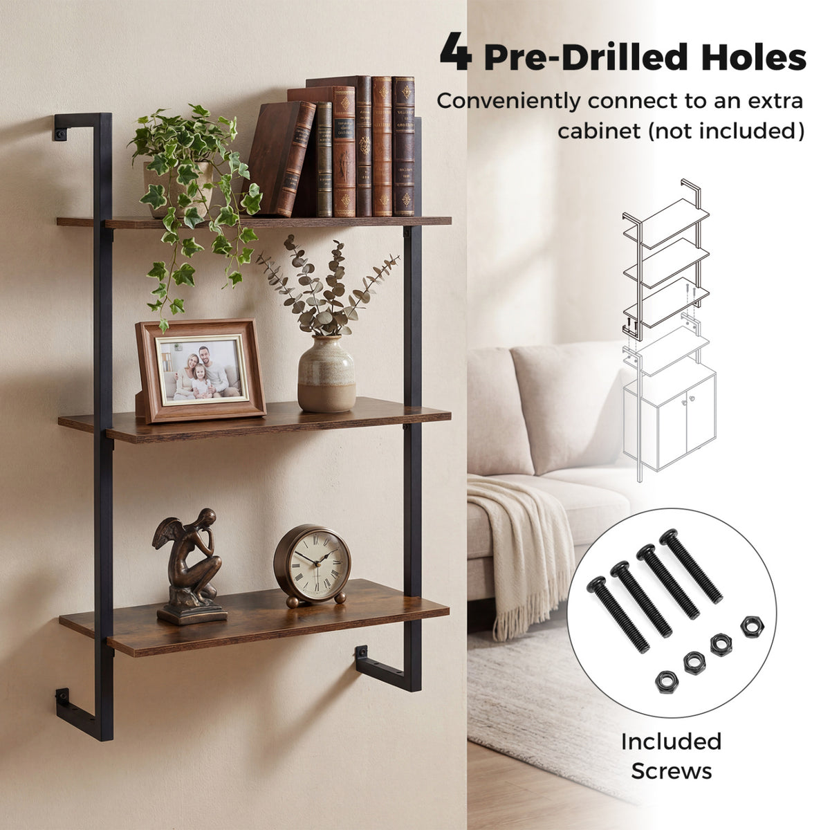 3-Tier Floating Modern Kitchen Shelf for Living Room Home Office and Bathroom