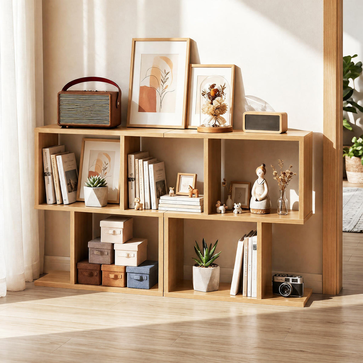 3-Tier Geometric Bookshelf Freestanding Display Shelf Side Table Set of 2