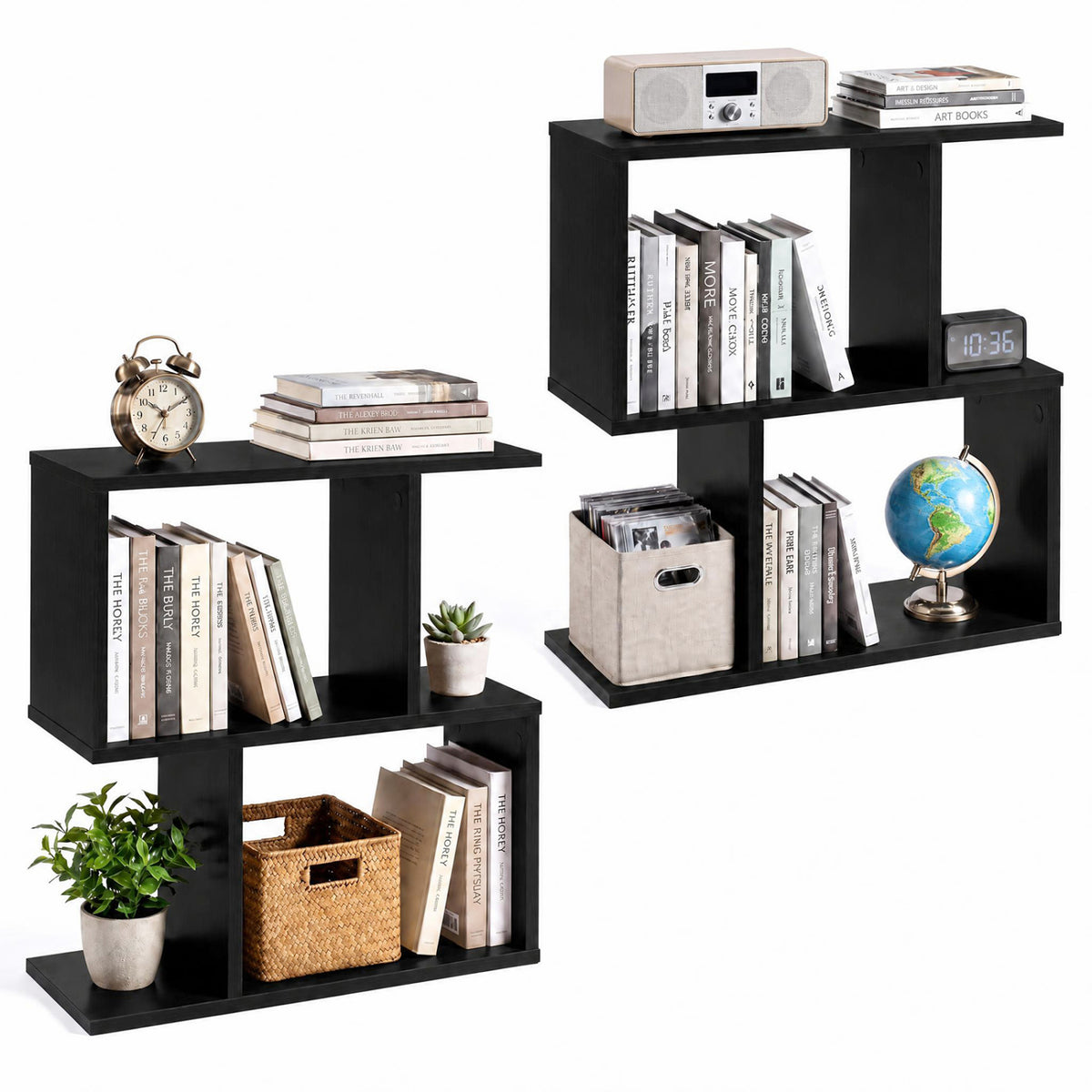 3-Tier Geometric Bookshelf Freestanding Display Shelf Side Table Set of 2