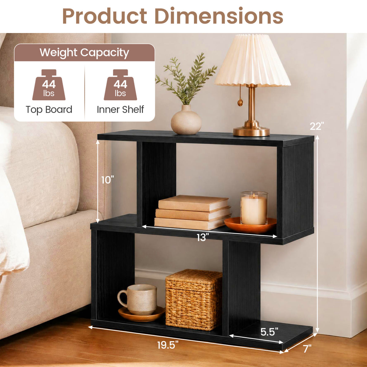 3-Tier Geometric Bookshelf Freestanding Display Shelf Side Table Set of 2