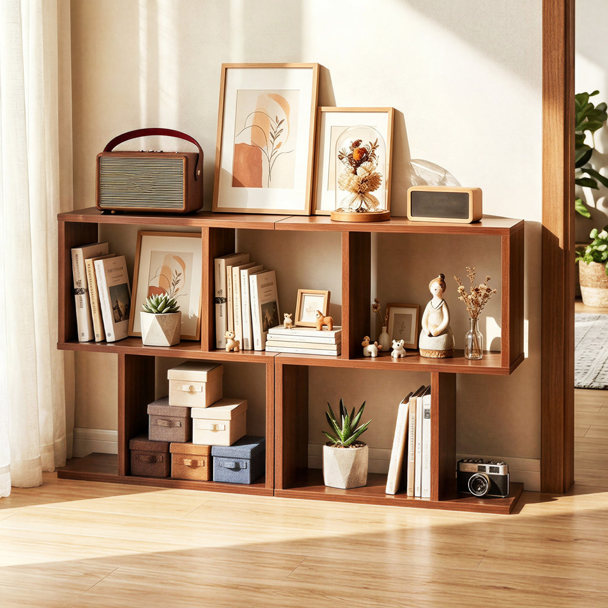 3-Tier Geometric Bookshelf Freestanding Display Shelf Side Table Set of 2