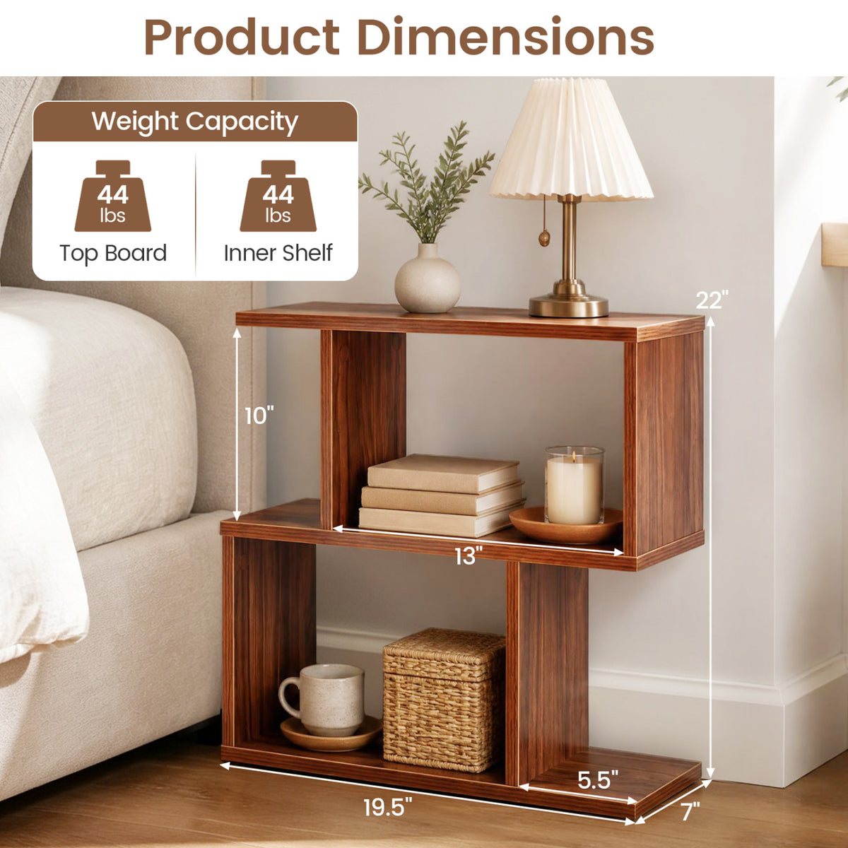 3-Tier Geometric Bookshelf Freestanding Display Shelf Side Table Set of 2