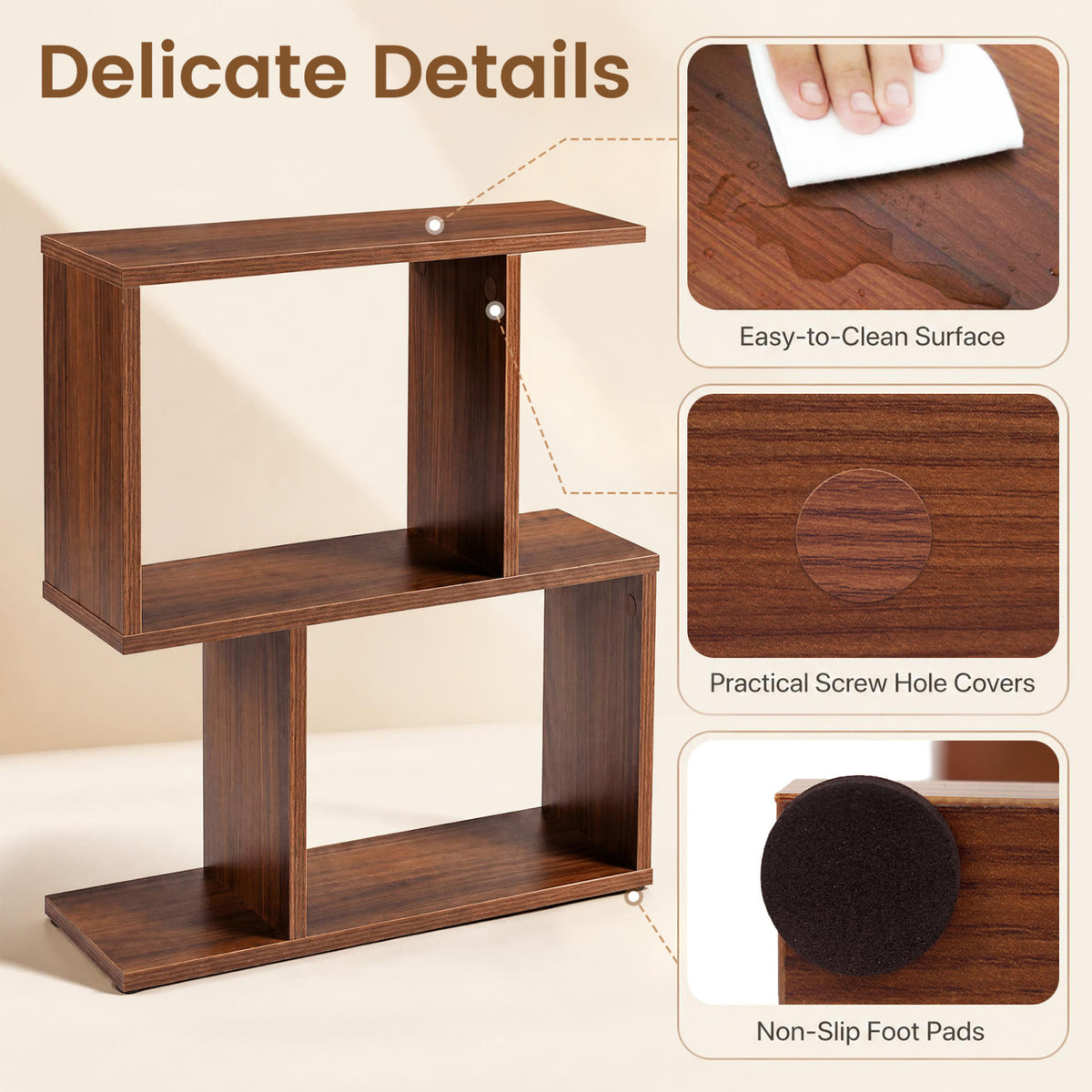 3-Tier Geometric Bookshelf Freestanding Display Shelf Side Table Set of 2