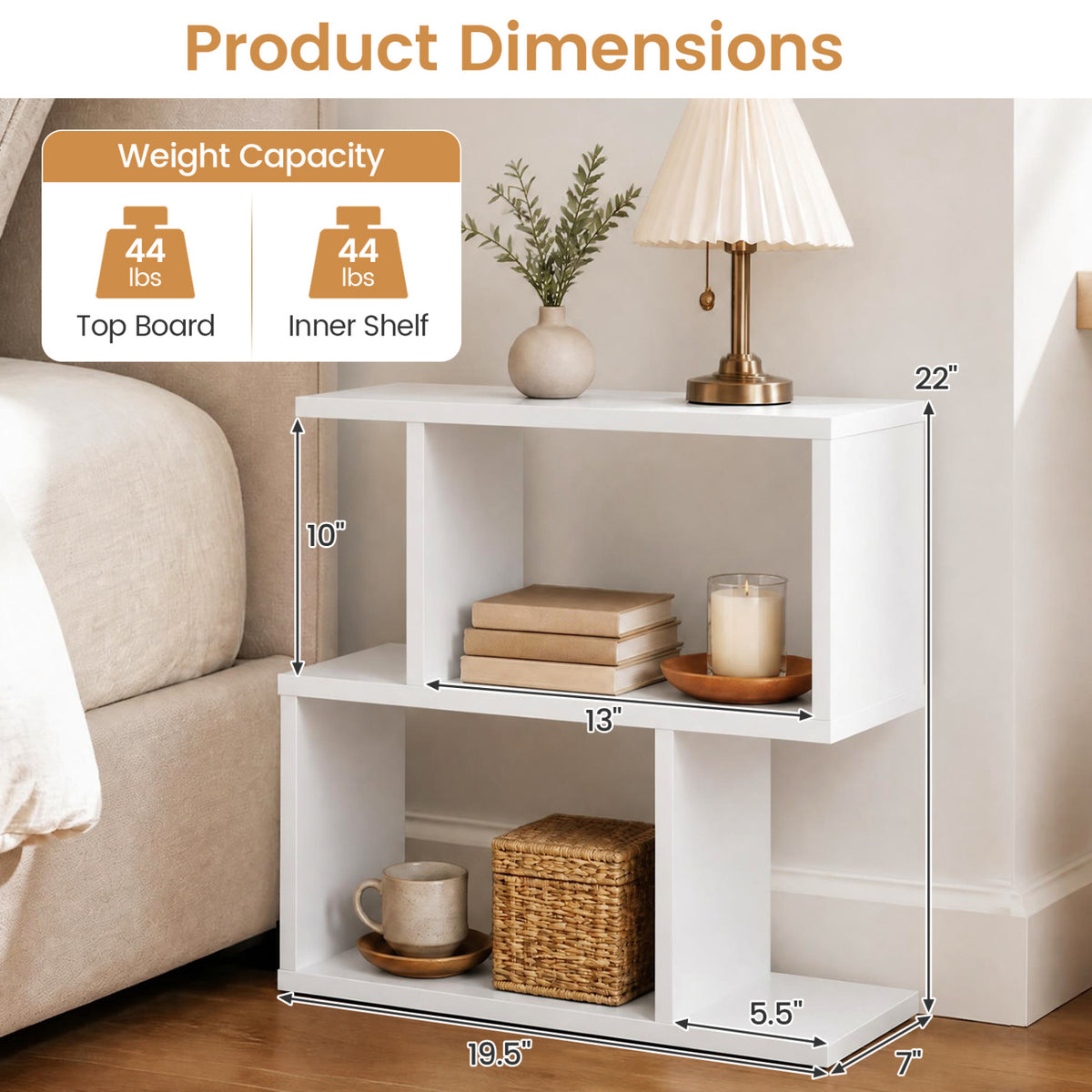 3-Tier Geometric Bookshelf Freestanding Display Shelf Side Table Set of 2