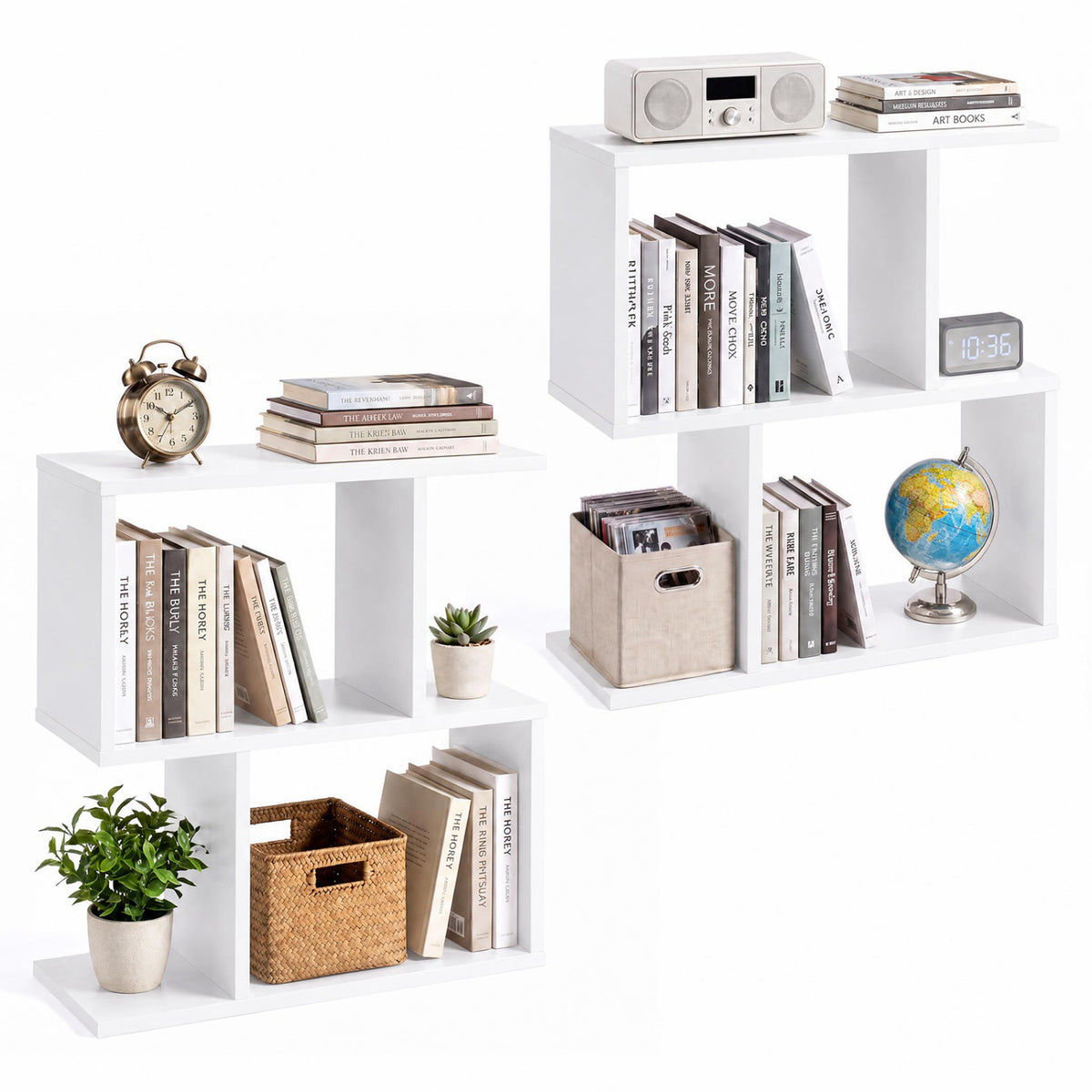 3-Tier Geometric Bookshelf Freestanding Display Shelf Side Table Set of 2