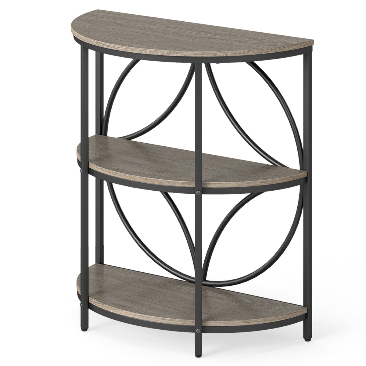 3-Tier Half Round End Table with Study Metal Frame for Living Room