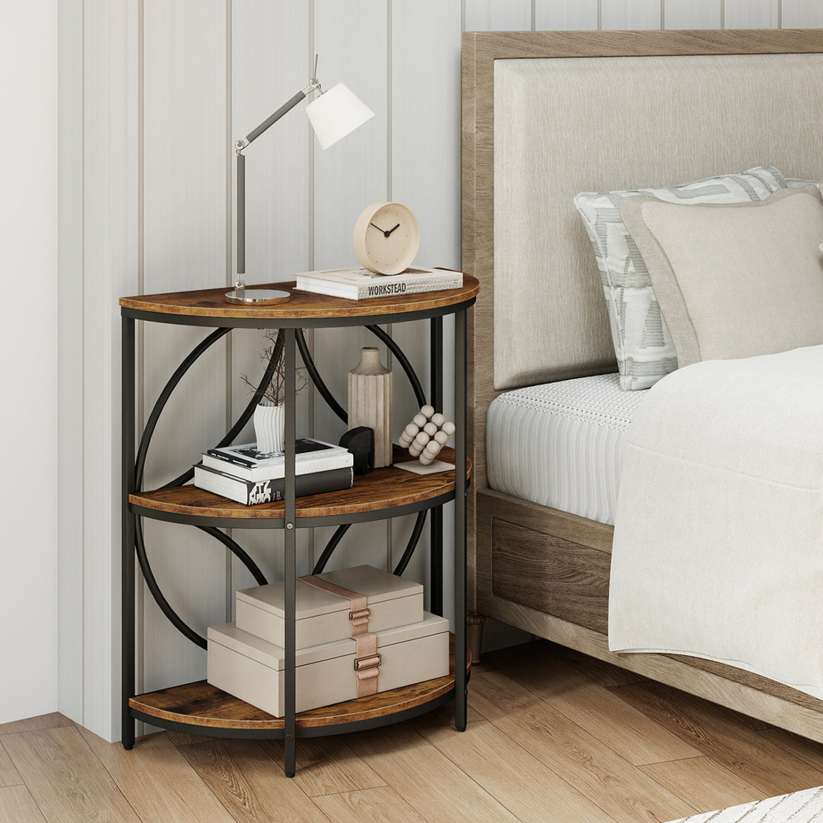 3-Tier Half Round End Table with Study Metal Frame for Living Room