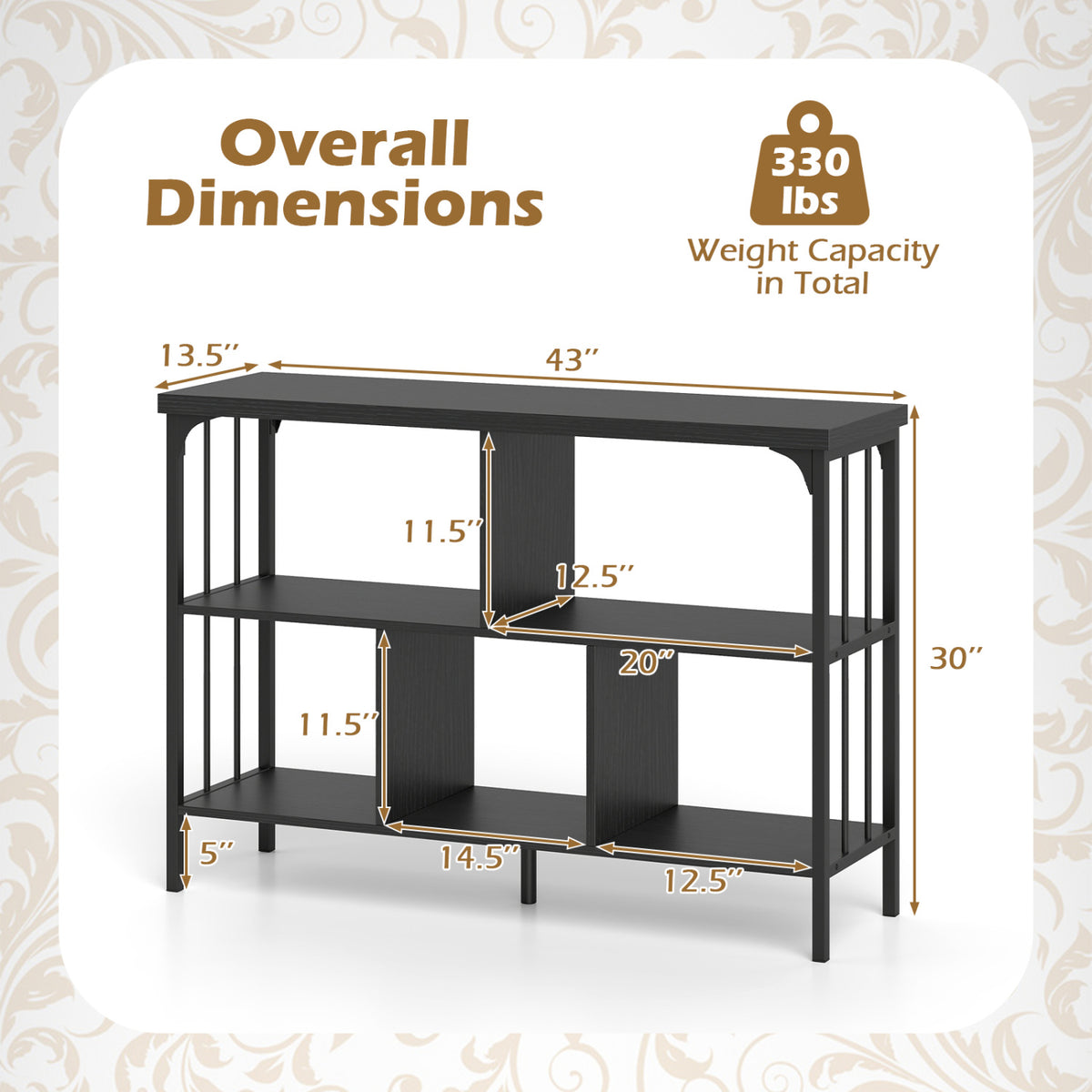 3-Tier Horizontal Cubby Bookshelf with Open Shelves