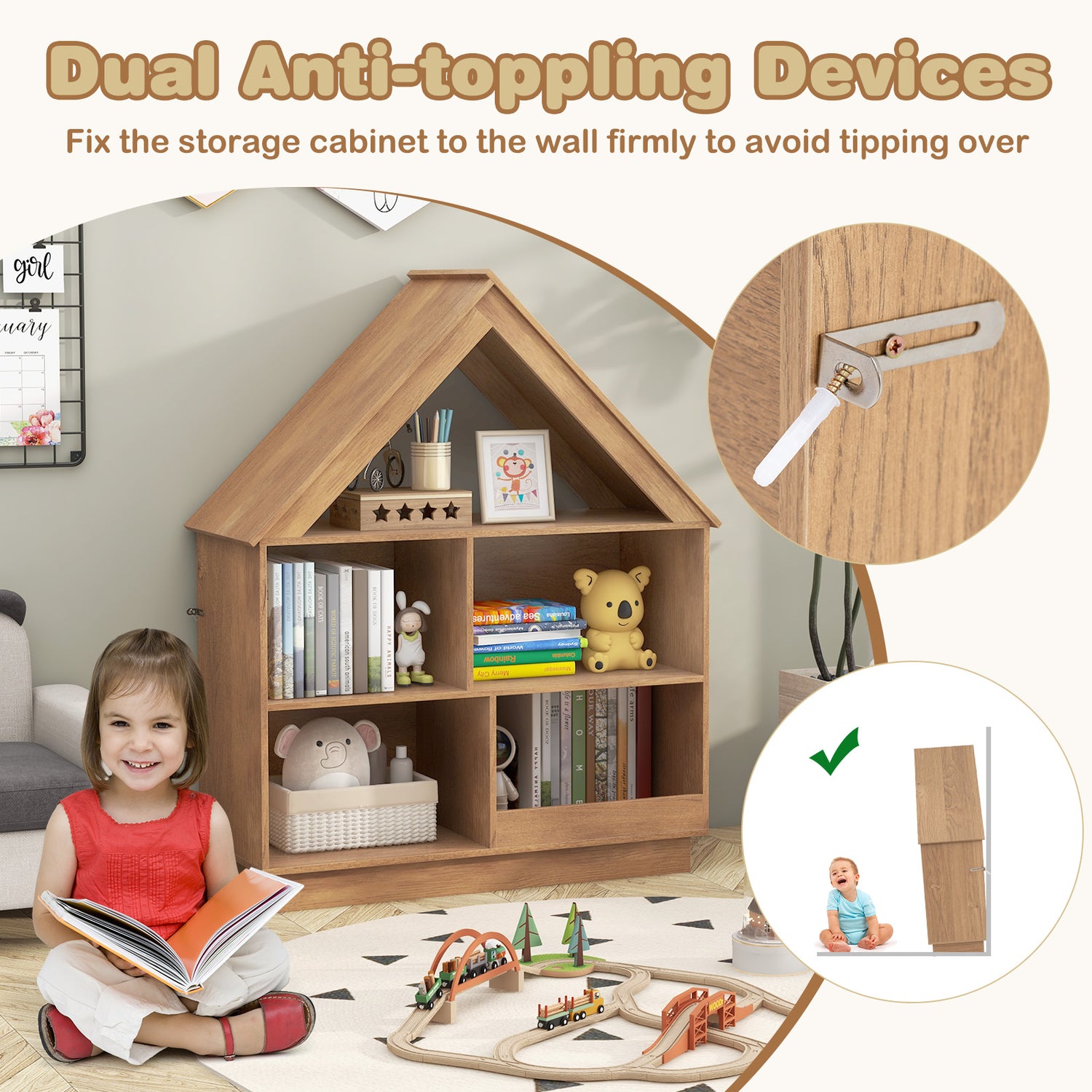 3-Tier House-Shaped Toy Storage Organizer with Open Shelves
