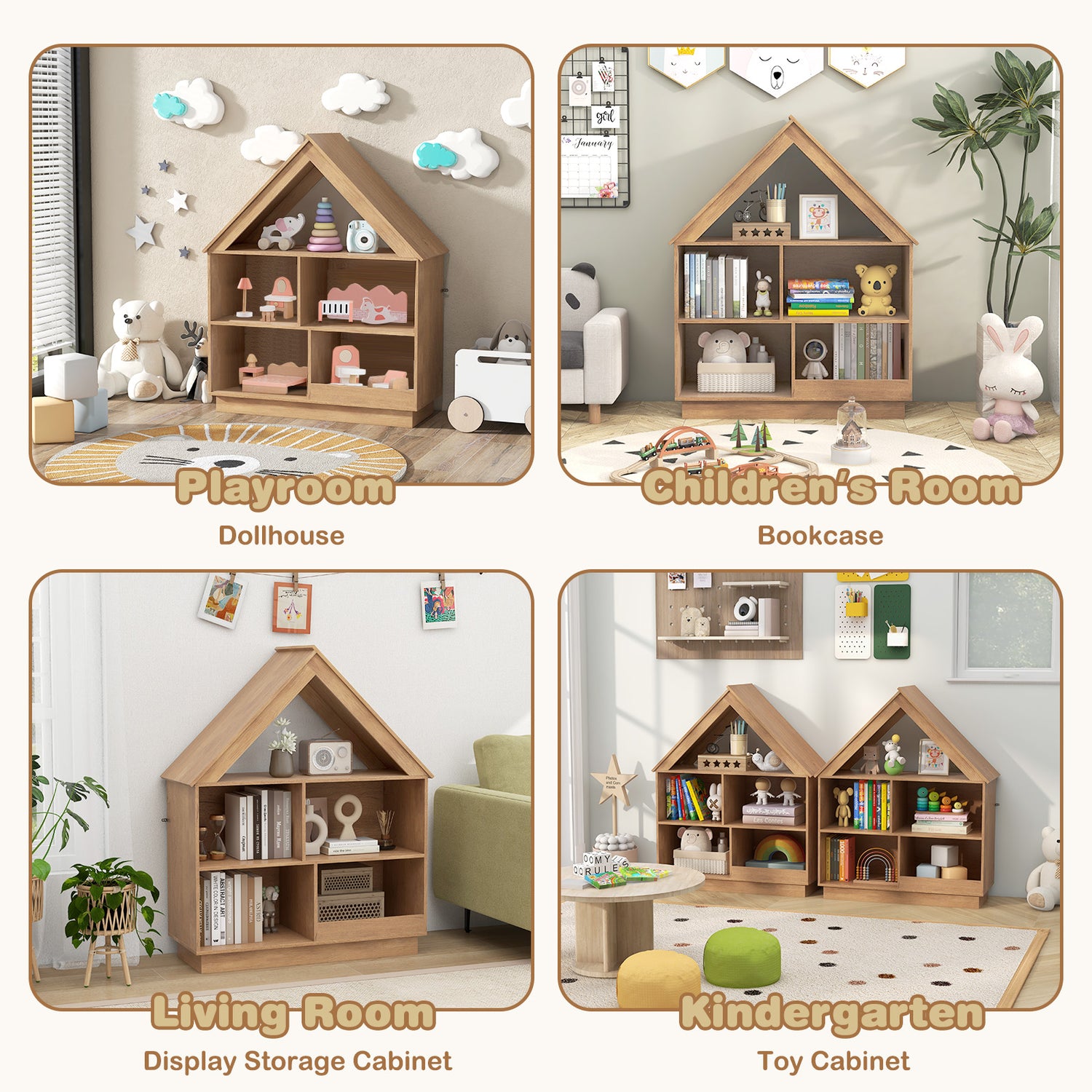 3-Tier House-Shaped Toy Storage Organizer with Open Shelves