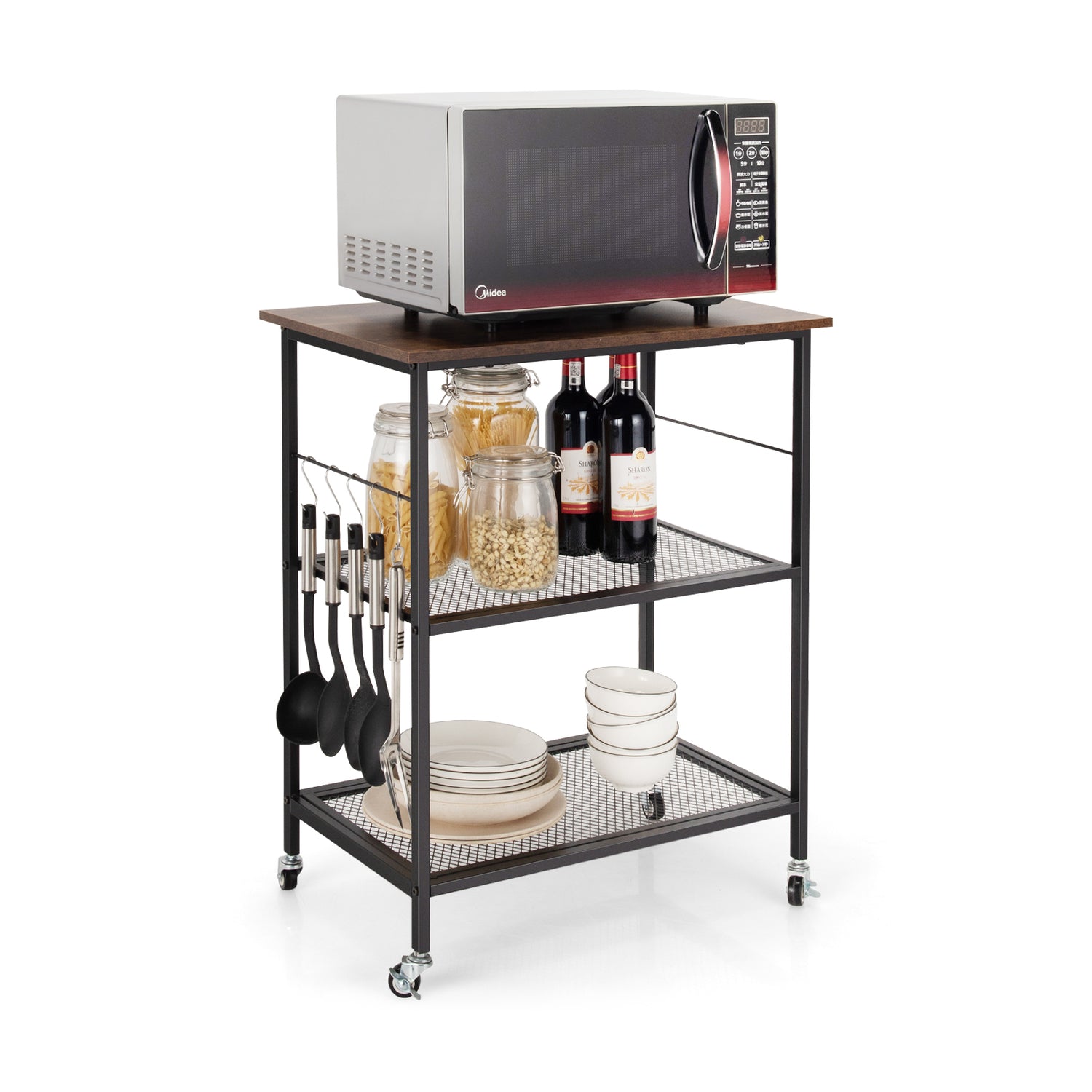 3-Tier Kitchen Utility Industrial Cart with Storage-Brown