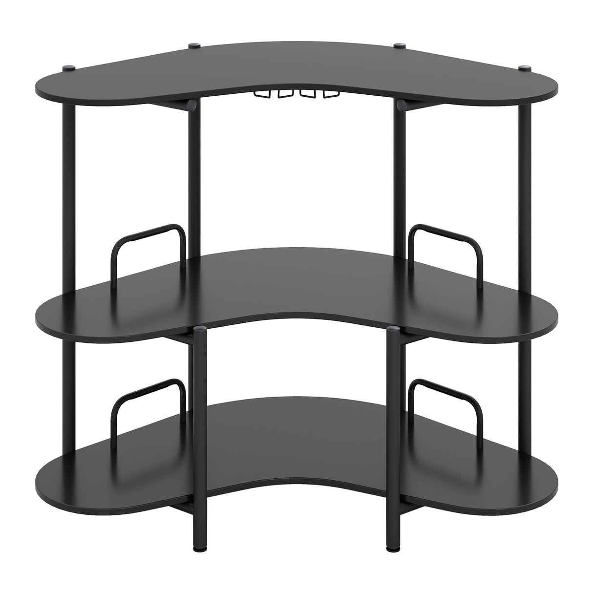 3-Tier Liquor Bar Table with Stemware Racks and Storage Shelves