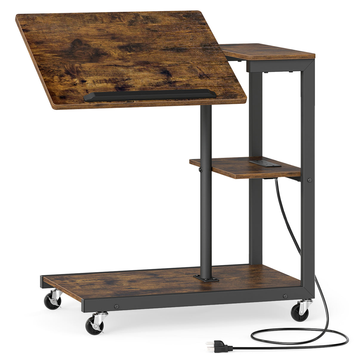 3-Tier Mobile Couch Side Table with Tiltable Tabletop-2/Tabletop-1 Piece
