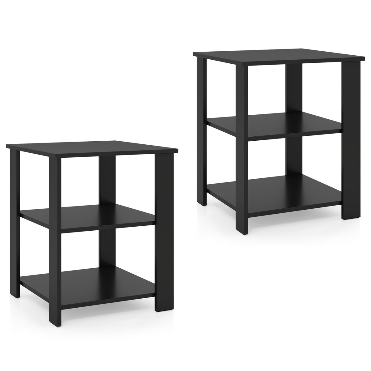 3-Tier Modern Nightstand Square Side Table with Open Storage Shelves Set of 2