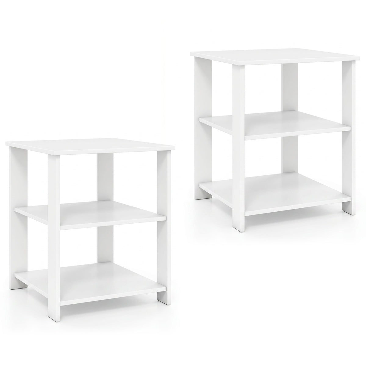 3-Tier Modern Nightstand Square Side Table with Open Storage Shelves Set of 2