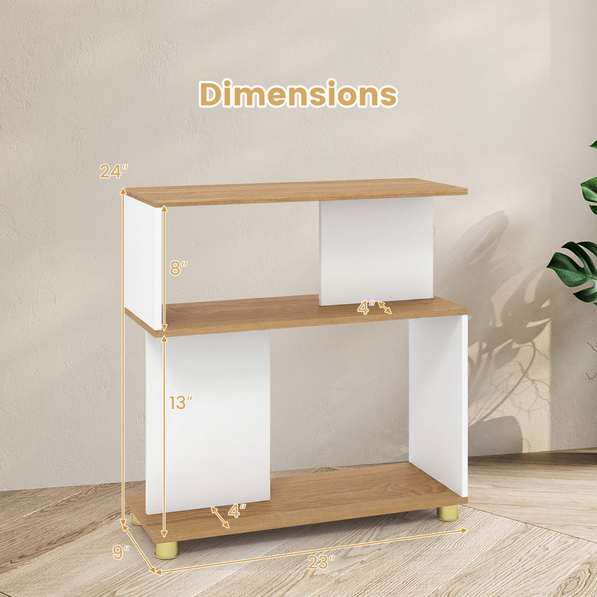 3-Tier Modern S-shaped Bookshelf with Adjustable Feet