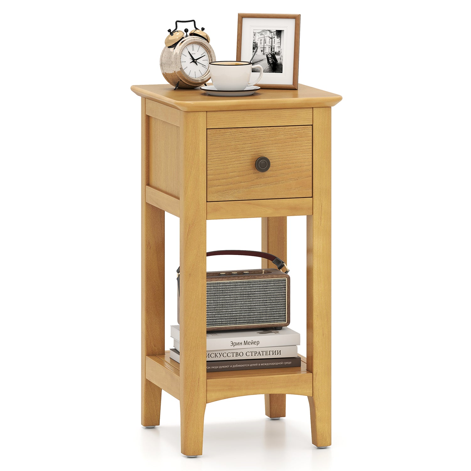 3-Tier Nightstand with Drawer and Open Storage Shelf