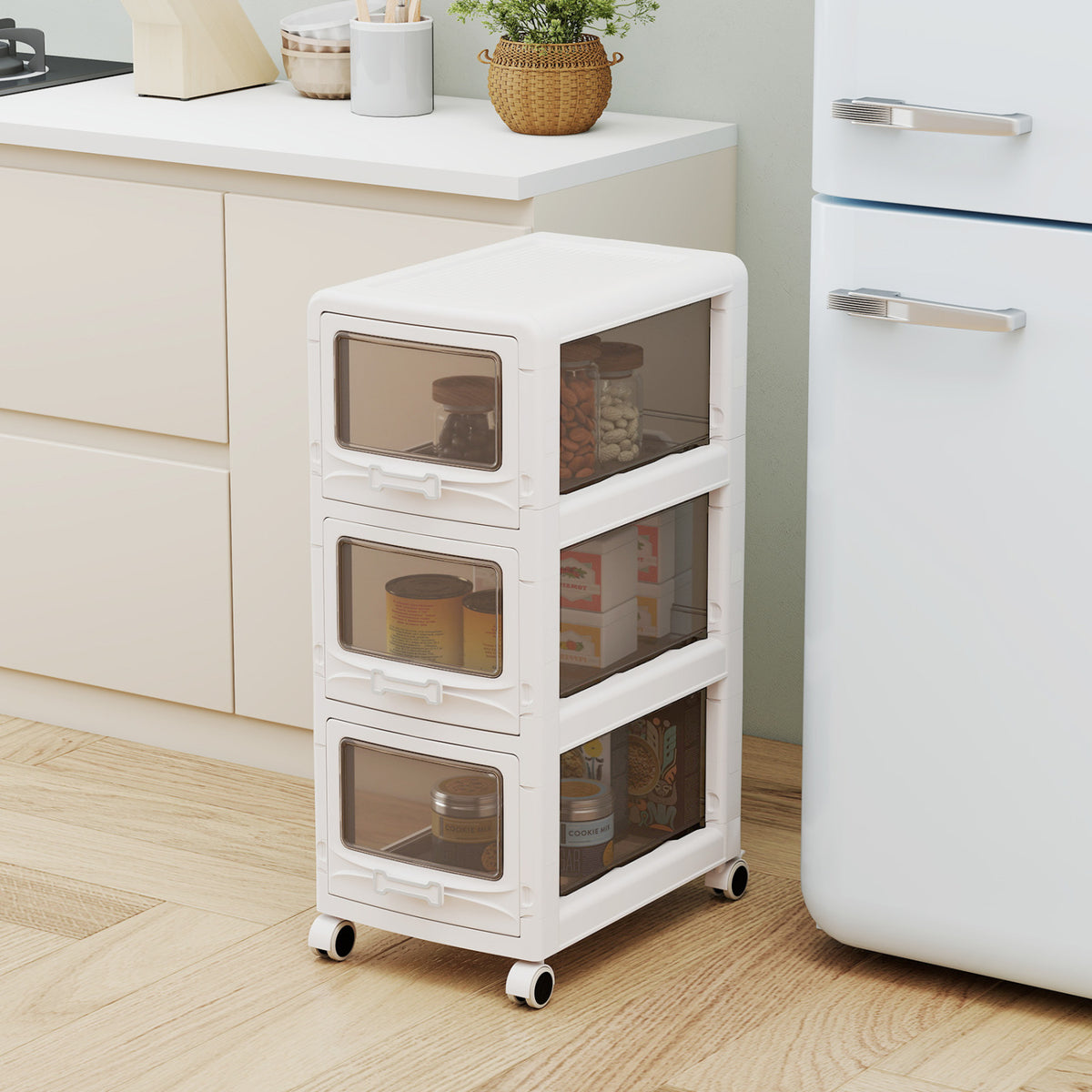 4-Tier/5-Tier/3-Tier Plastic Drawer Storage Organizer Rolling Cart with 3/4/5 Drawers and Lockable Wheels