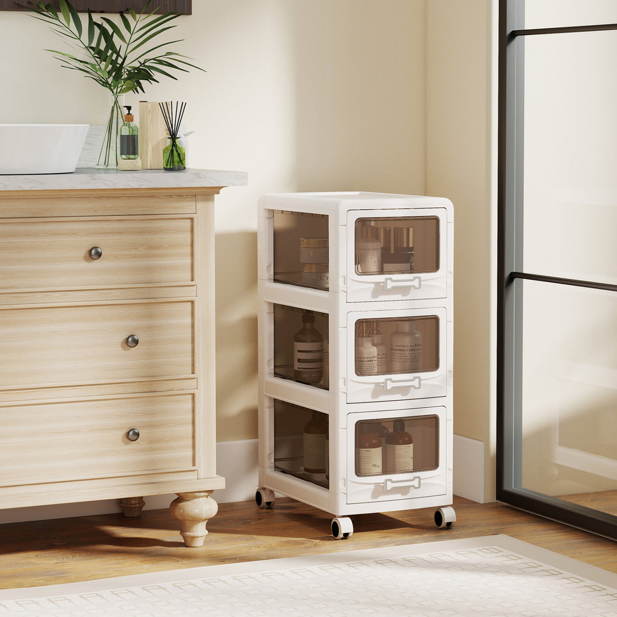 4-Tier/5-Tier/3-Tier Plastic Drawer Storage Organizer Rolling Cart with 3/4/5 Drawers and Lockable Wheels