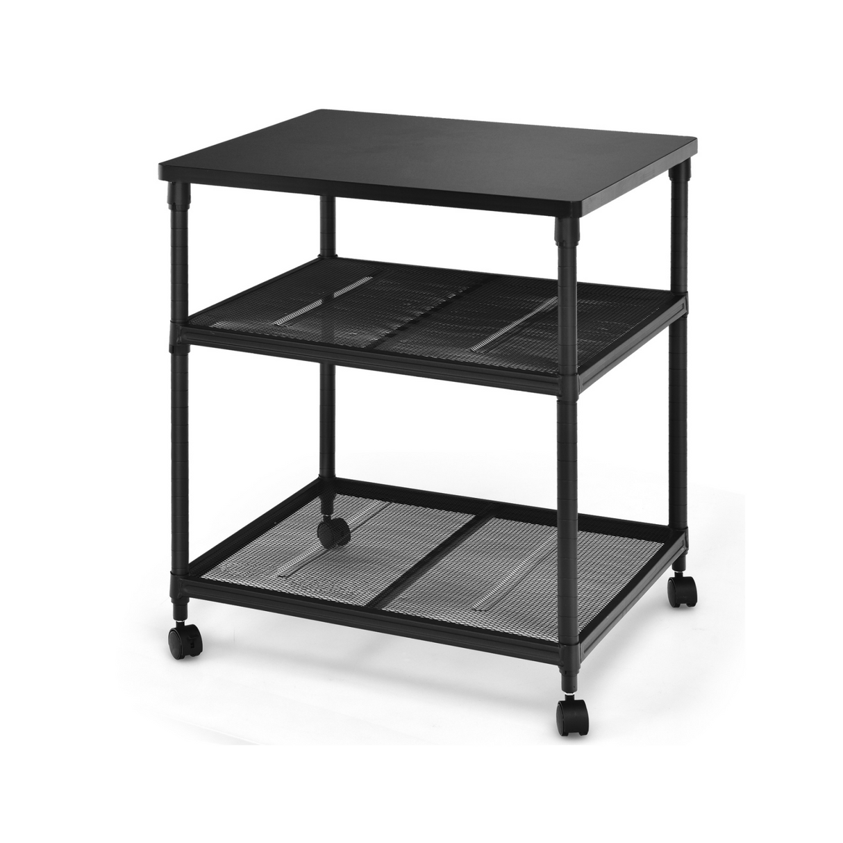 3 Tier Printer Stand Rolling Fax Cart with Adjustable Shelf and Swivel Wheels