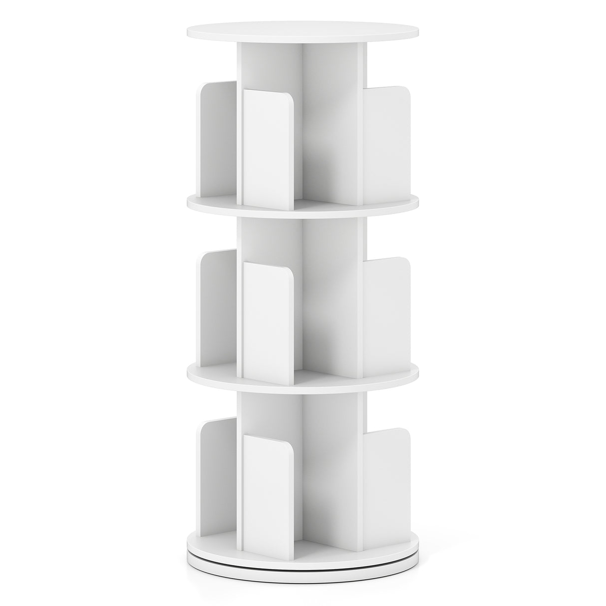 3-Tier Rotating Bookshelf with Dividers and Anti-falling Baffles