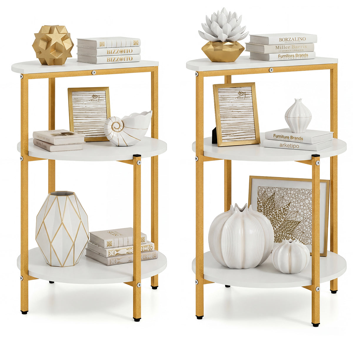 3-Tier Round End Table for Small Space and Bedroom Room-Set of 1/2