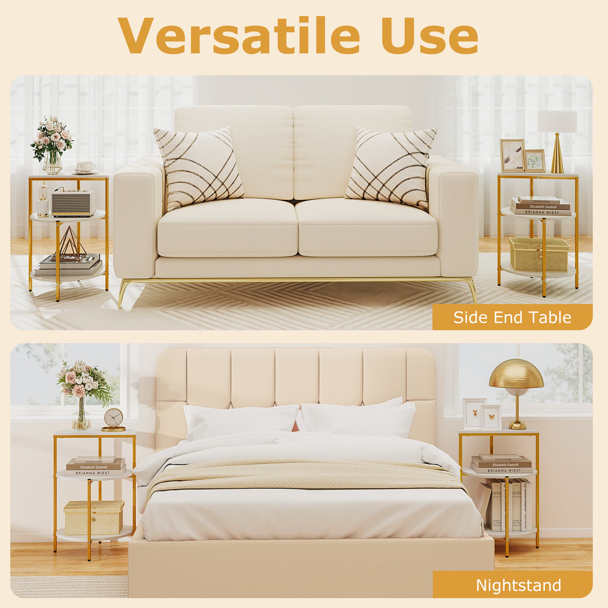 3-Tier Round End Table for Small Space and Bedroom Room-Set of 1/2