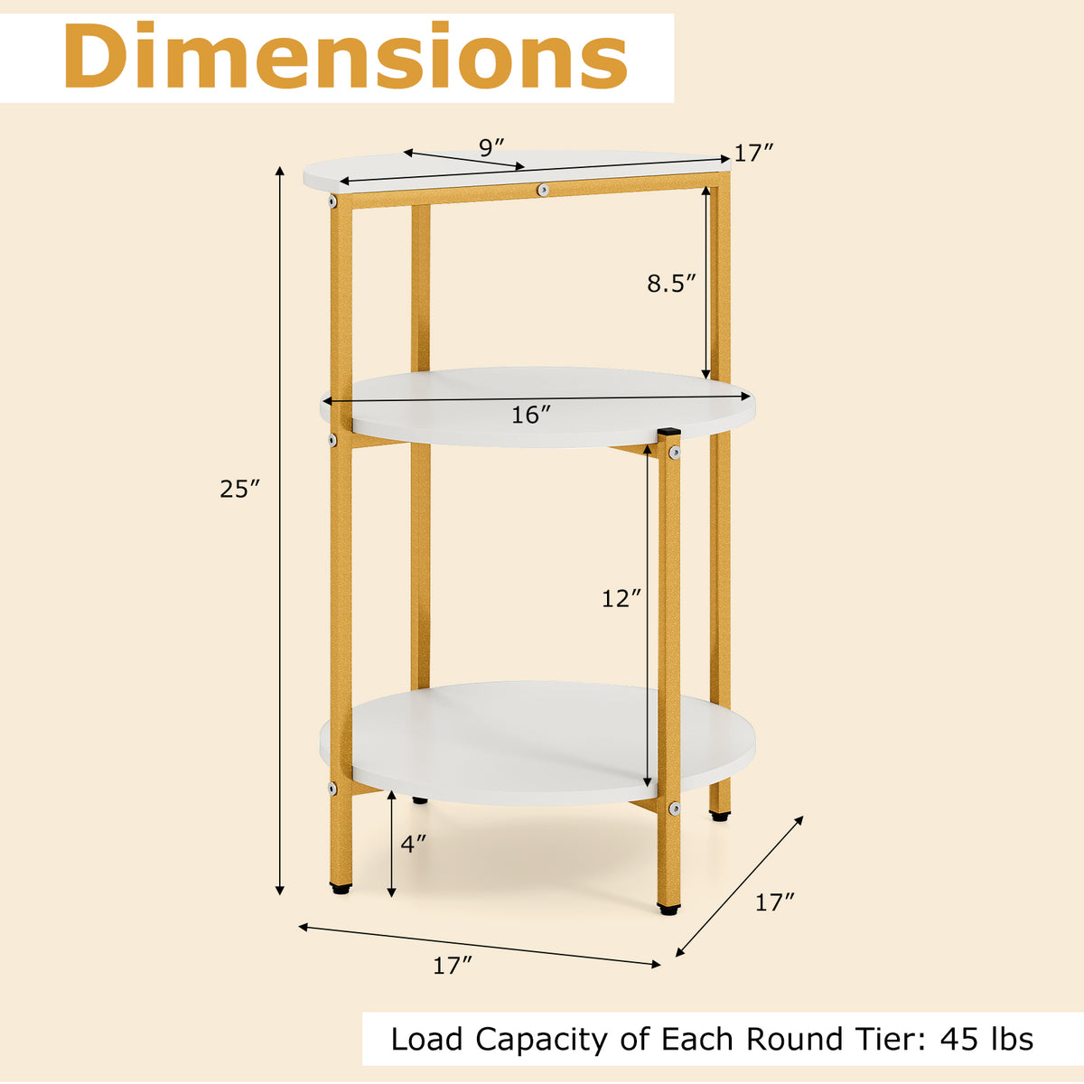 3-Tier Round End Table for Small Space and Bedroom Room-Set of 1/2
