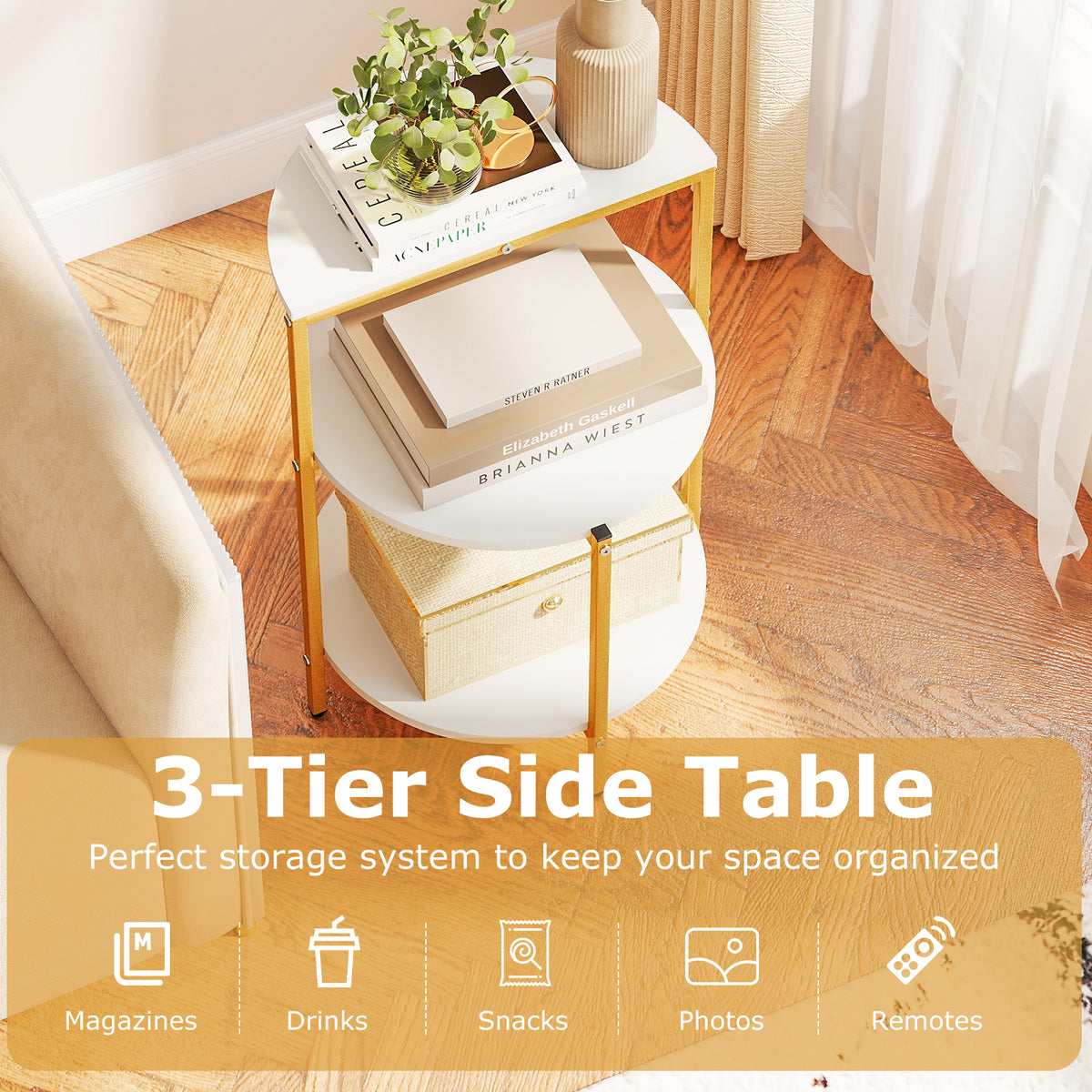 3-Tier Round End Table for Small Space and Bedroom Room-Set of 1/2