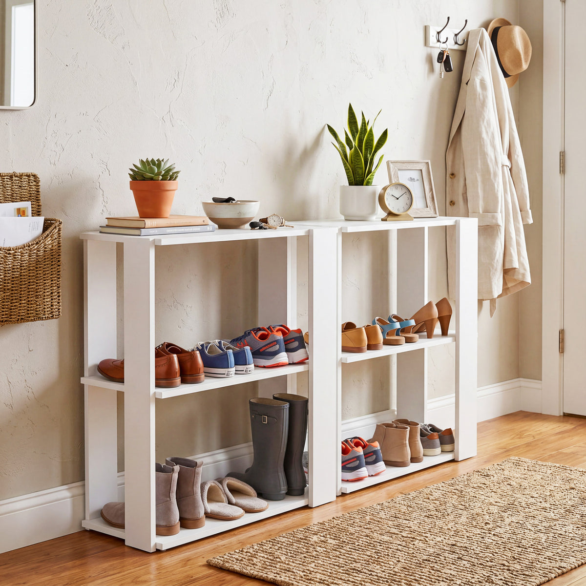 3-Tier Shoe Rack Modern Shoe Organizer with Stackable Design-White