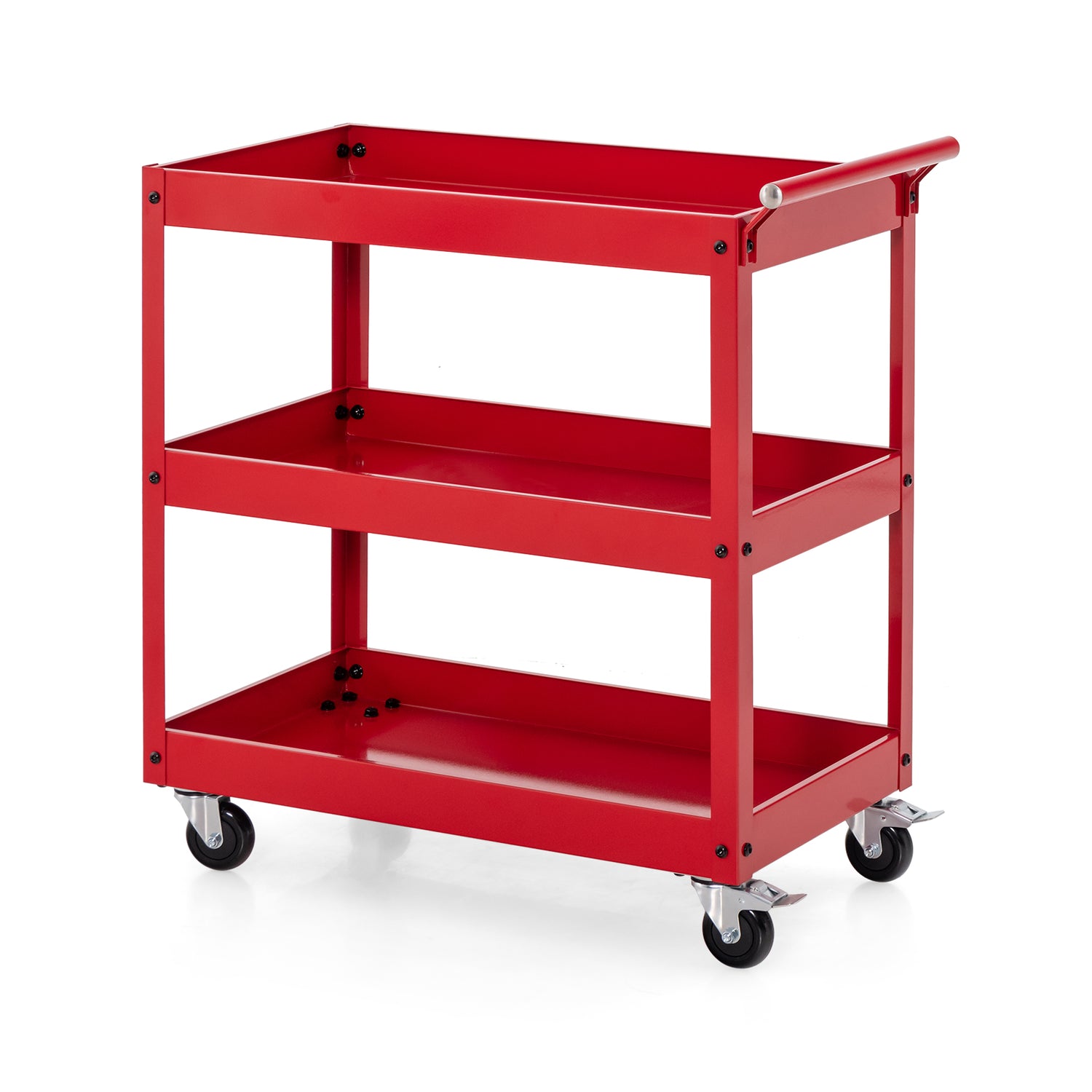 3-Tier Utility Cart Metal Mental Storage Service Trolley-Red