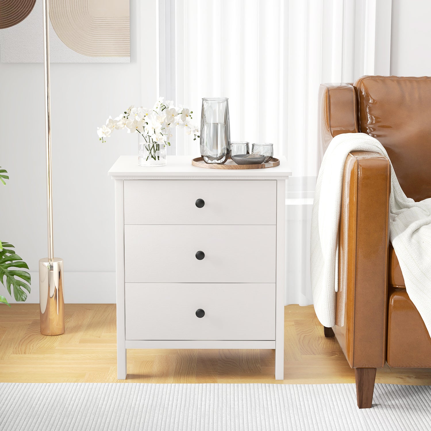 3-Drawer Wooden Nightstand Modern Bedside Table