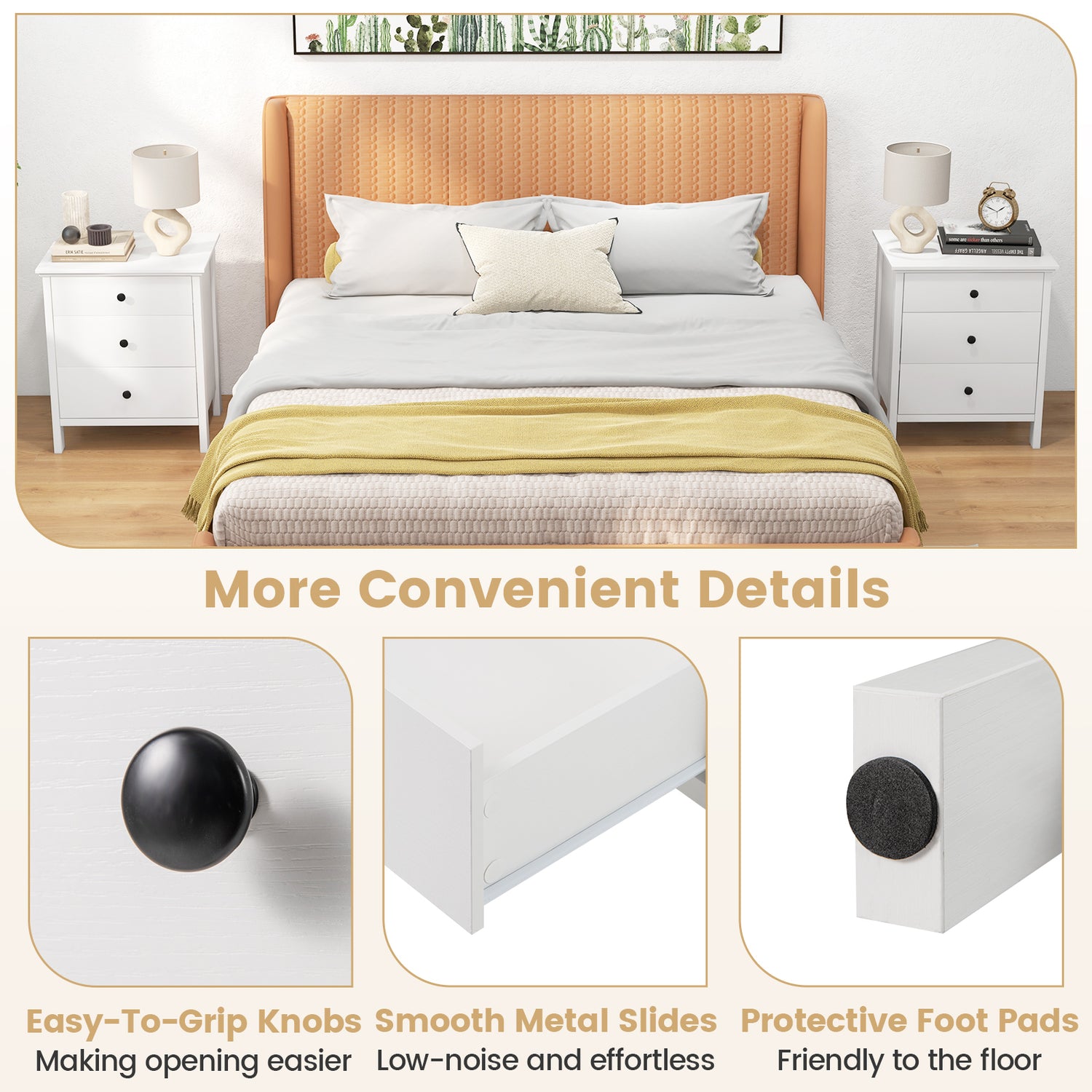 3-Drawer Wooden Nightstand Modern Bedside Table