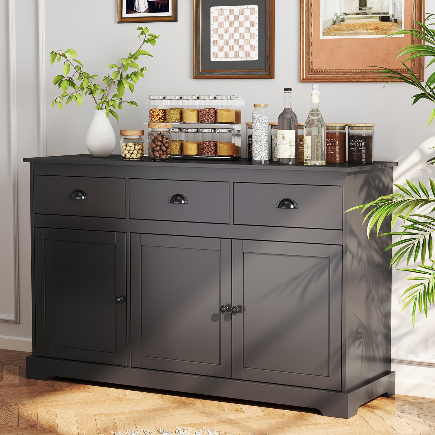 3 Drawers Sideboard Buffet Storage with Adjustable Shelves