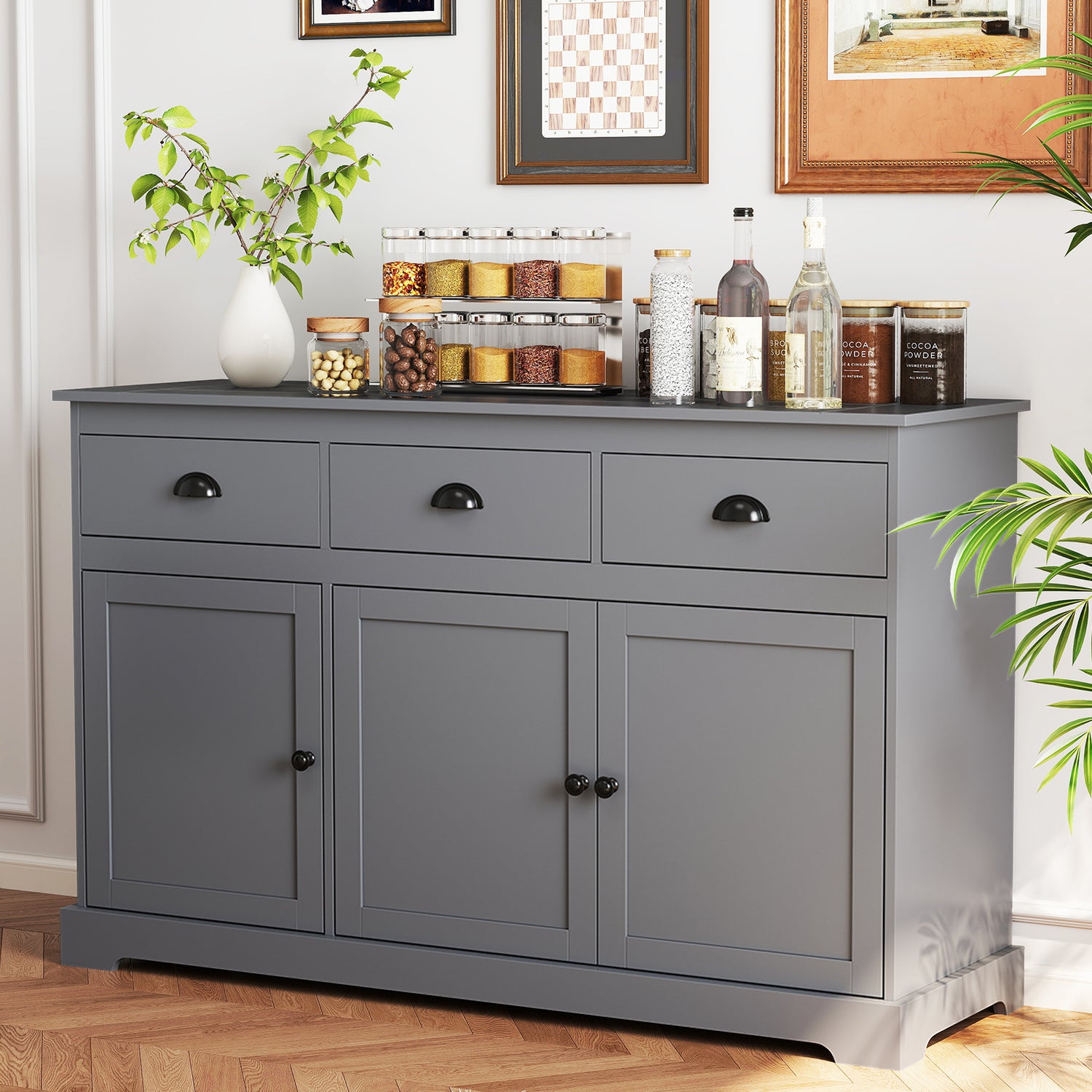 3 Drawers Sideboard Buffet Storage with Adjustable Shelves
