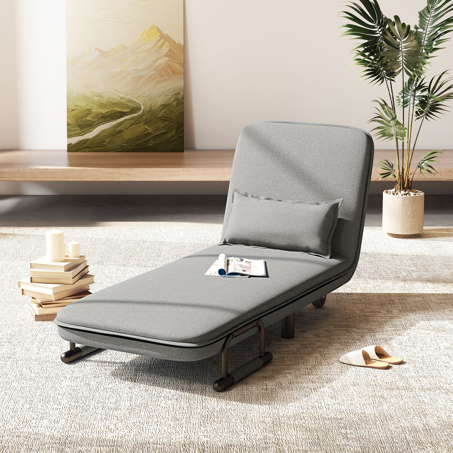 3-in-1 Convertible Sofa Bed with 5-Position Adjustable Backrest and Lumbar Pillow