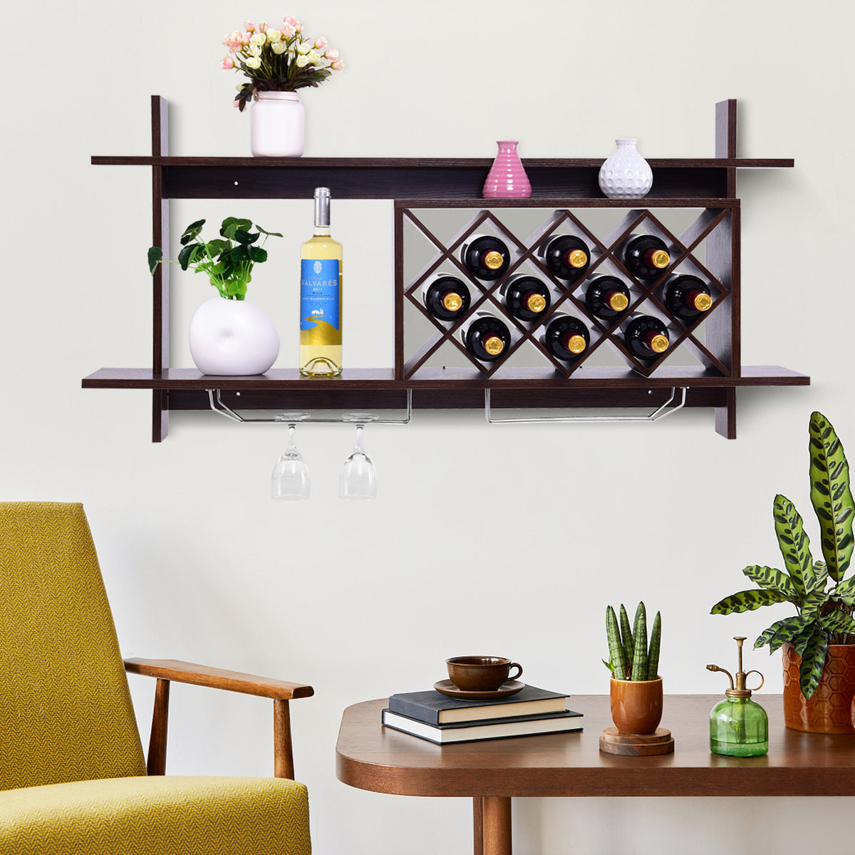 3-in-1 Dining Set: Windsor Chairs Industrial Sideboard & Wall-Mount Wine Rack Combo